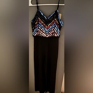 Almost Famous Black Jumpsuit with Vibrant Sequin Top